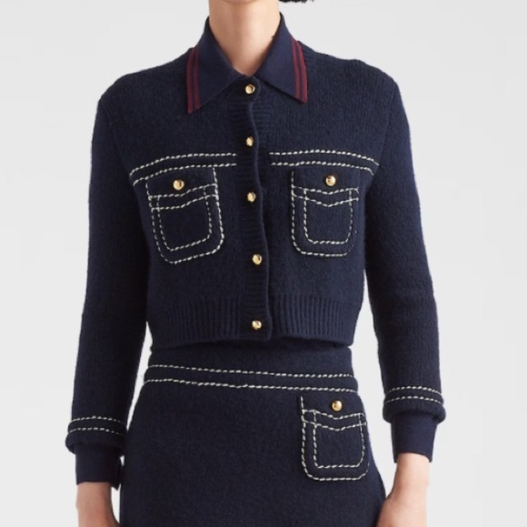 NWT Prada 100% Cashmere Long Sleeve Gold Button Sweater - Picture 2 of 13